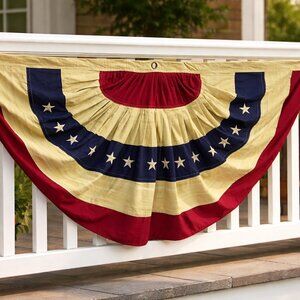 Cotton Printed Aged Flag Bunting 32x58 Americana Farmhouse Patriotic Décor